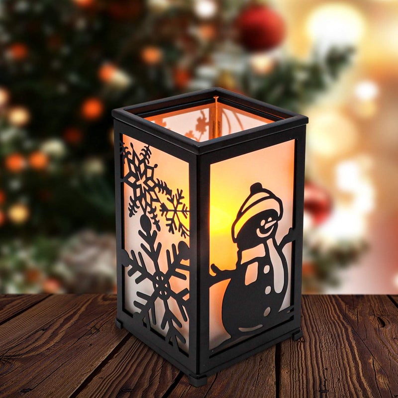 GiveU Decorative Led Candle Lantern with Timer Rustic Candle Lantern with Twelve Magnetic Seasonal Themed Panels ,5 x 5 x 8.5" Black - Image 3